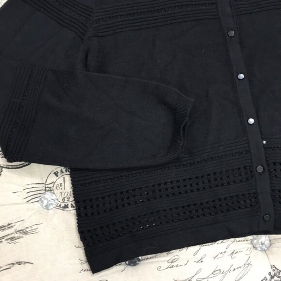 CeCe Cotton Pointelle-Trimmed Cardigan Sweater - Picture 3 of 6